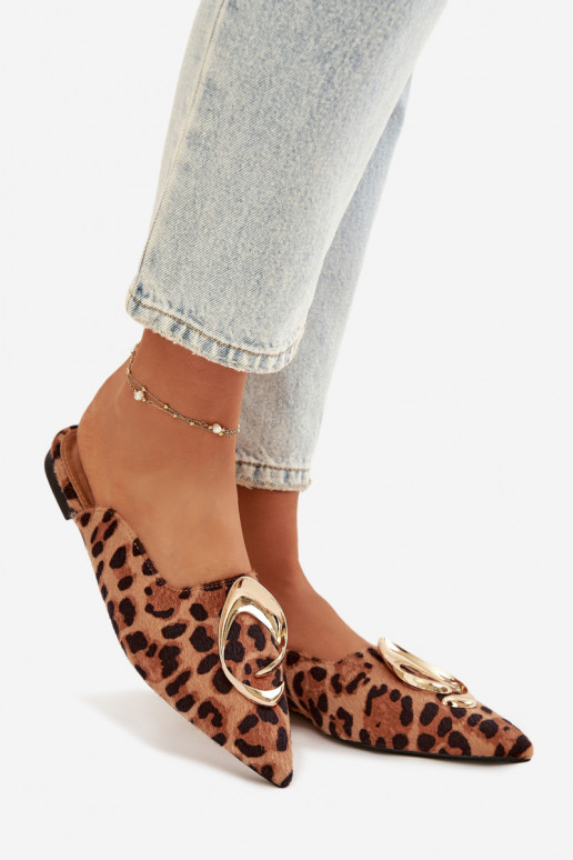naiste plätud Mule Koos Ornate Kuldset värvim Detalem leopardimustriga Galvella
