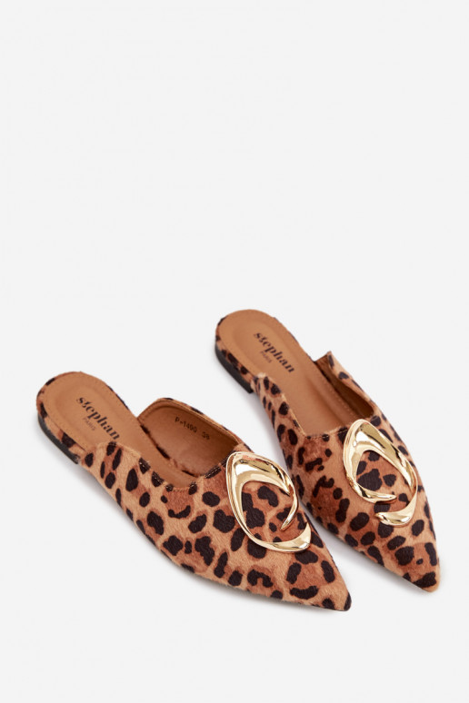 naiste plätud Mule Koos Ornate Kuldset värvim Detalem leopardimustriga Galvella