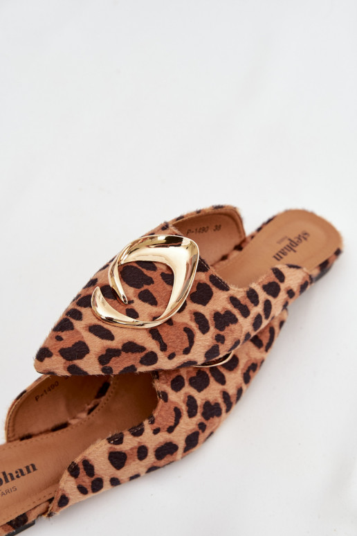 naiste plätud Mule Koos Ornate Kuldset värvim Detalem leopardimustriga Galvella