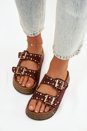 naiste plätud Ze Kuldset värvimi neetide ja pandlagami Ja trukid pruunid värvi Tervina