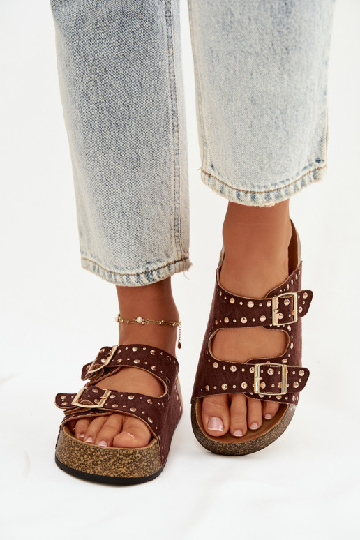 naiste plätud Ze Kuldset värvimi neetide ja pandlagami Ja trukid pruunid värvi Tervina