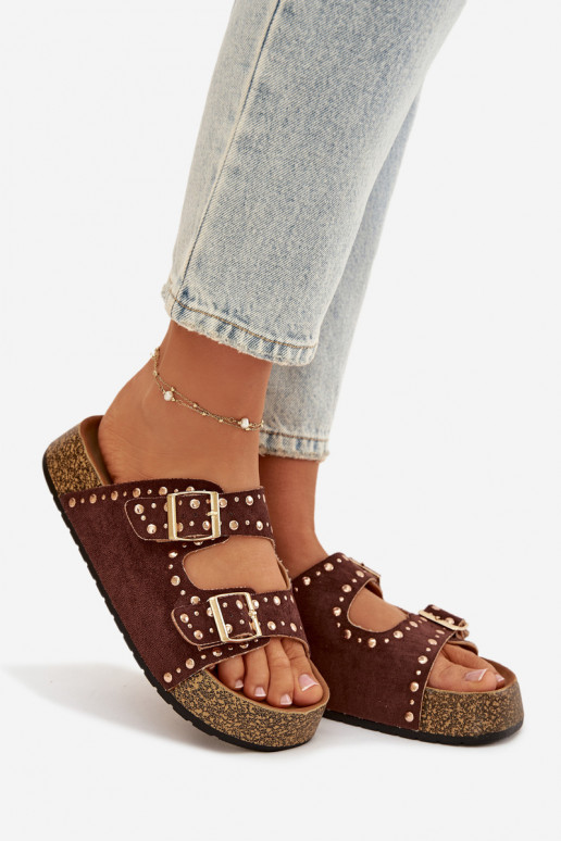 naiste plätud Ze Kuldset värvimi neetide ja pandlagami Ja trukid pruunid värvi Tervina