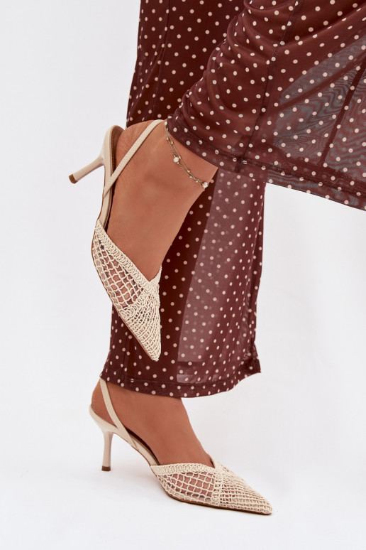 sandaalid Braidist kõrge jämeda kontsaga Elevandiluu värvi Hanelis