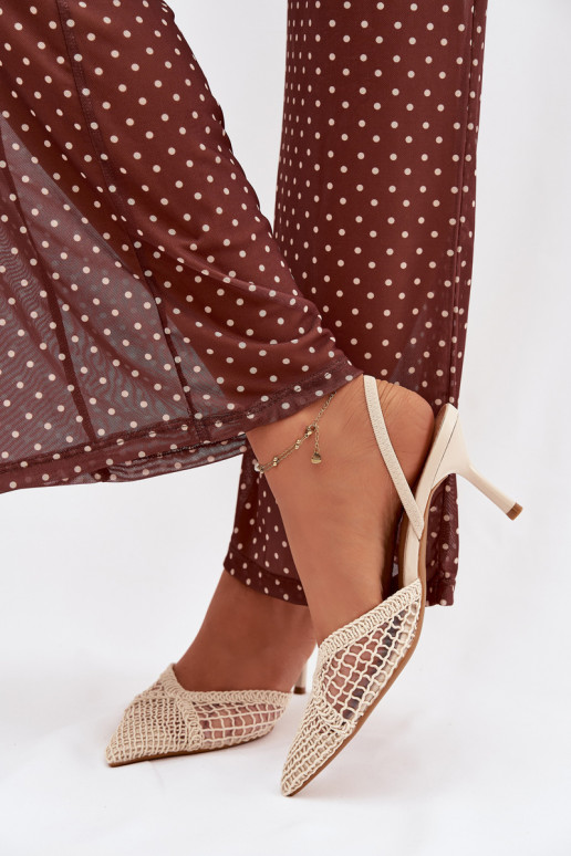 sandaalid Braidist kõrge jämeda kontsaga Elevandiluu värvi Hanelis