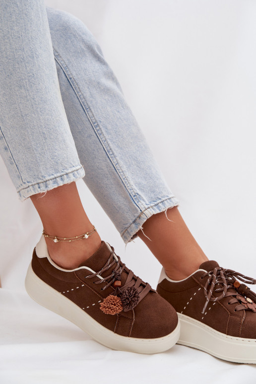 Sneakers tüüpi jalanõud Pealiste omad platvormiga Koos Ornatei Pomponami Czekoladosissee Corinna