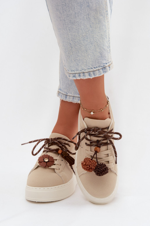 Sneakers tüüpi jalanõud Pealiste omad platvormiga Koos Ornatei Pomponami beeži värvi Corinna