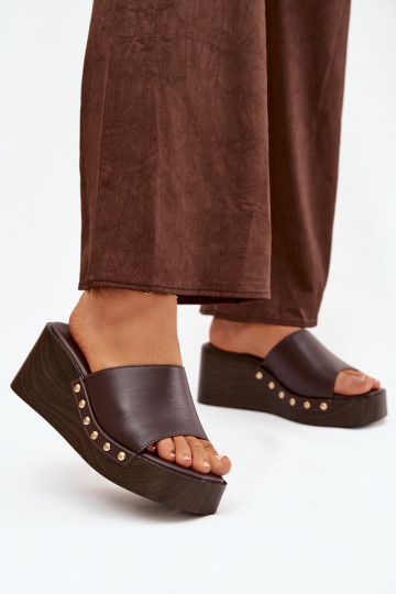 Naistelised sussid platvormiga kuldsete nupukestega šokolaadivärvi Arionne 2