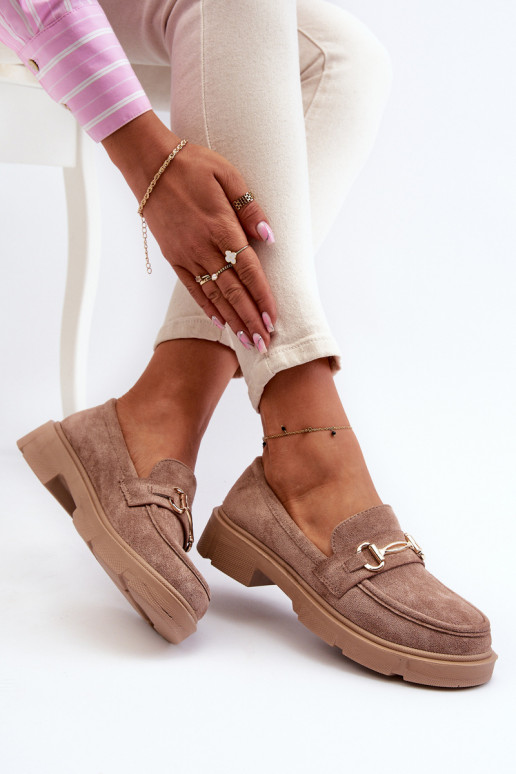 naiste mokassiinid Kuldse kaunistusega Eco Suedeosissee pruunid värvi Lighas