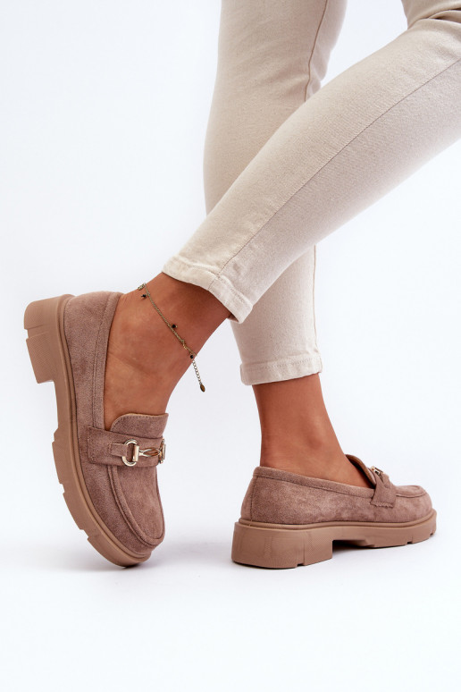 naiste mokassiinid Kuldse kaunistusega Eco Suedeosissee pruunid värvi Lighas