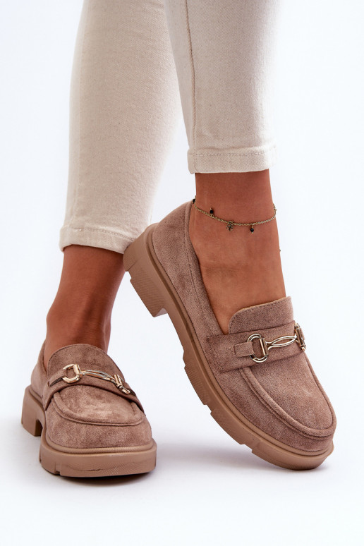 naiste mokassiinid Kuldse kaunistusega Eco Suedeosissee pruunid värvi Lighas