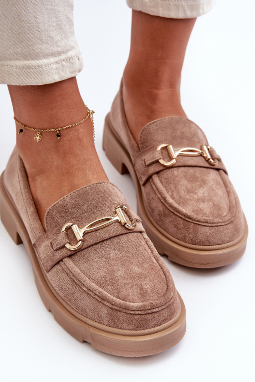 naiste mokassiinid Kuldse kaunistusega Eco Suedeosissee pruunid värvi Lighas