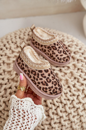 nööpidega lumesaapad Pealiste poolsaapad Laste jalanõud leopardimustriga platvormiga voodriga karusnahaga pruunid värvi Vilabria