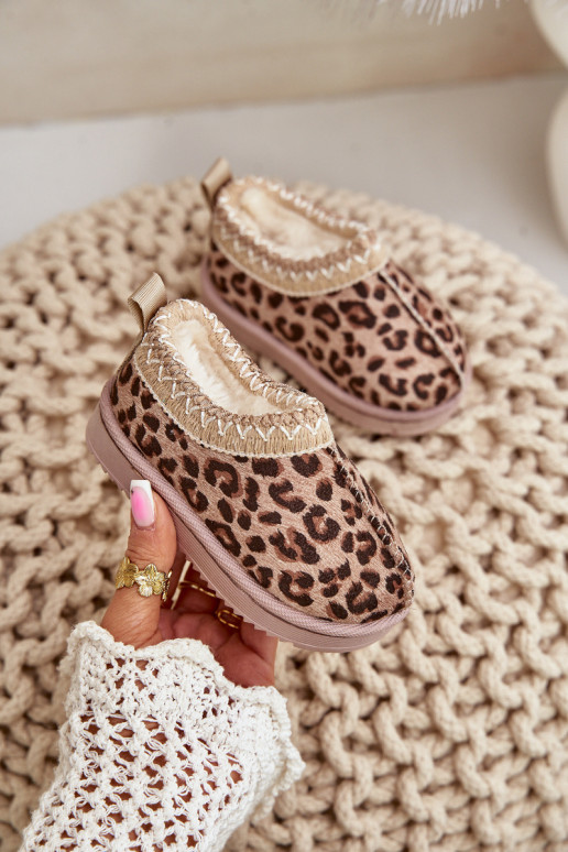 nööpidega lumesaapad Pealiste poolsaapad Laste jalanõud leopardimustriga platvormiga voodriga karusnahaga pruunid värvi Vilabria