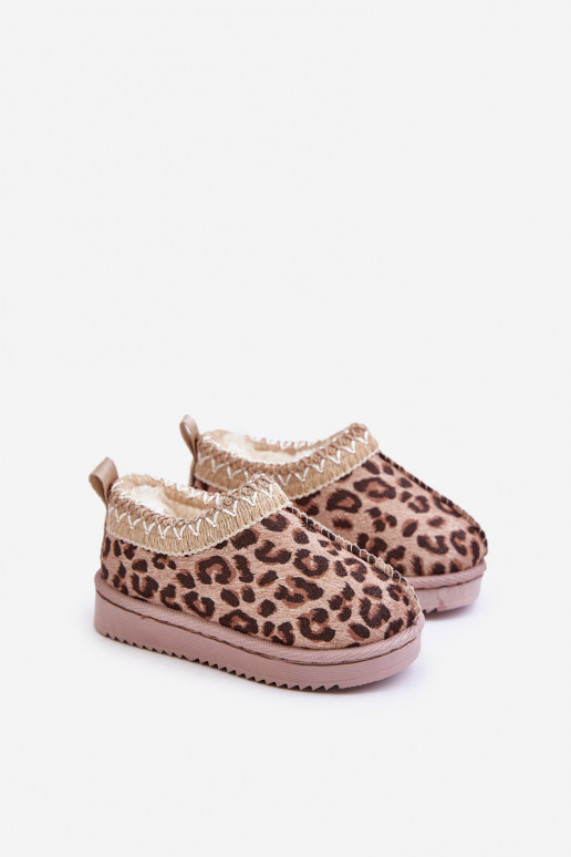 nööpidega lumesaapad Pealiste poolsaapad Laste jalanõud leopardimustriga platvormiga voodriga karusnahaga pruunid värvi Vilabria
