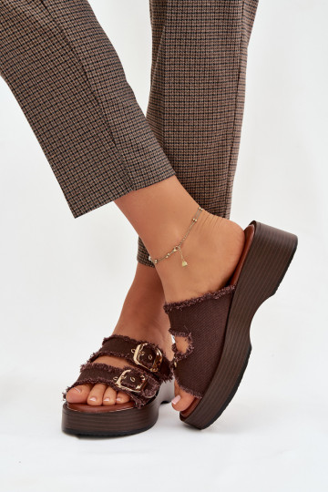 Naistel platvormiga sussid kuldse värvi šokolaadi värvi pandlatega Renelisse 2