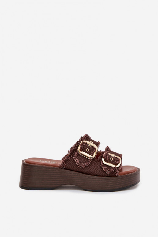 Naistel platvormiga sussid kuldse värvi šokolaadi värvi pandlatega Renelisse