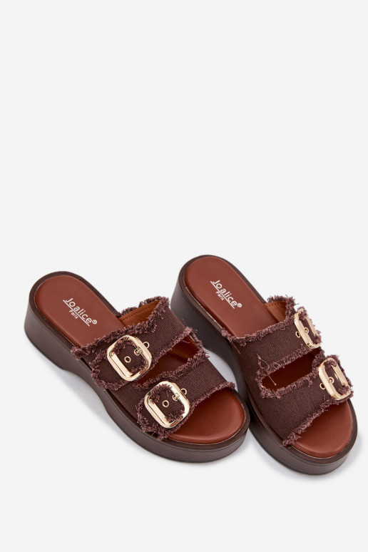 Naistel platvormiga sussid kuldse värvi šokolaadi värvi pandlatega Renelisse