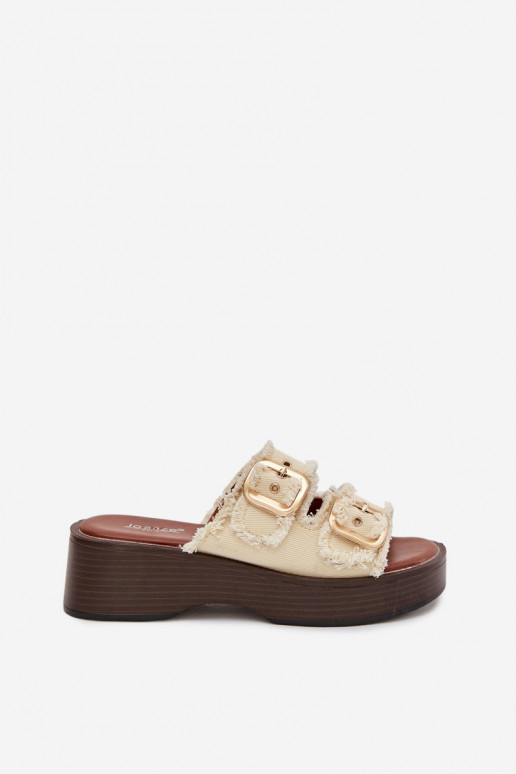 Naistel platvormiga sussid kuldse värvi elevandiluuvärvi pandlatega Renelisse
