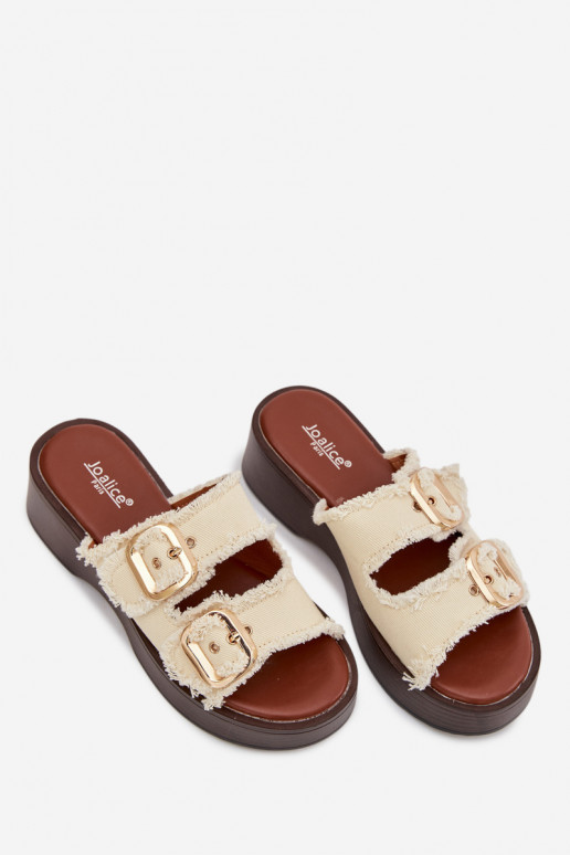 Naistel platvormiga sussid kuldse värvi elevandiluuvärvi pandlatega Renelisse