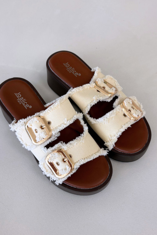 Naistel platvormiga sussid kuldse värvi elevandiluuvärvi pandlatega Renelisse