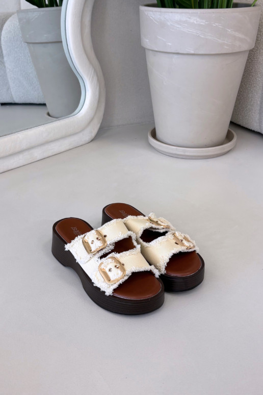 Naistel platvormiga sussid kuldse värvi elevandiluuvärvi pandlatega Renelisse