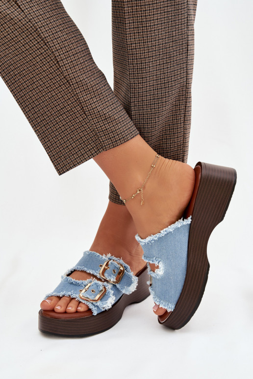 Naistel platvormiga sussid kuldse värvi sinise värvi pandlatega Renelisse