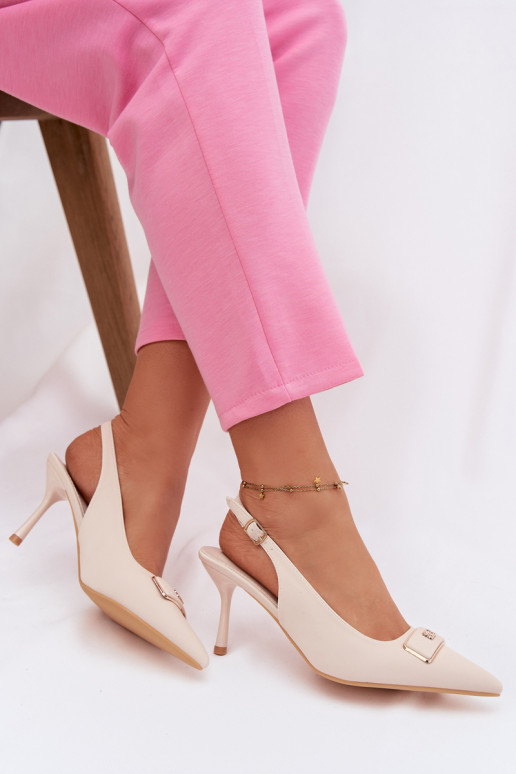 kõrge kontsaga kingad Pealiste omad Koos Ornate Detalem Elevandiluu värvi Lurella