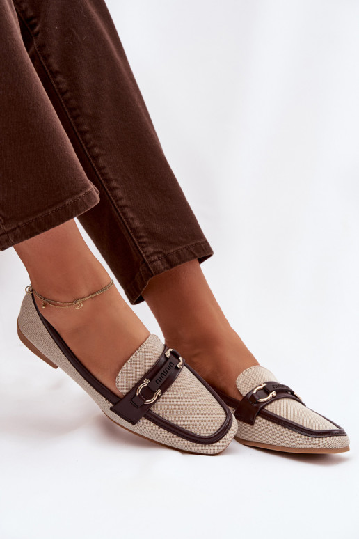 Naistelised pruuni-beezid mokasiinid kaunistustega „Evelora”