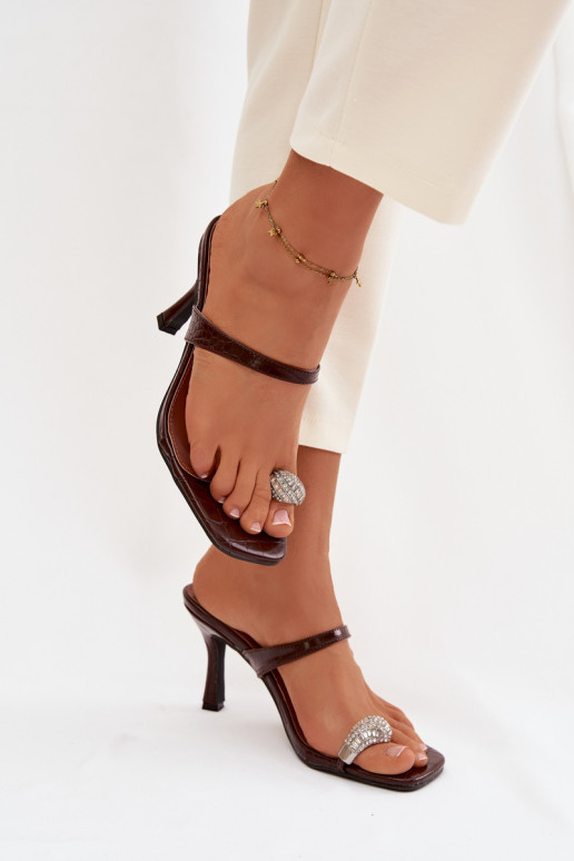 naiste plätud kõrge jämeda kontsaga Koos Ornate Detalem Czekoladosissee Lorissa