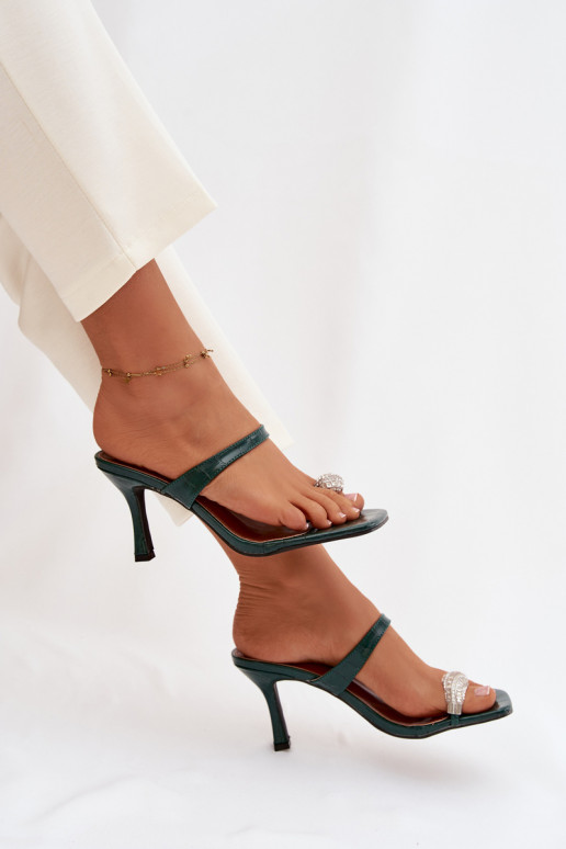 naiste plätud kõrge jämeda kontsaga Koos Ornate Detalem Butelkosissea Zieleń Lorissa