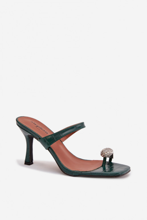 naiste plätud kõrge jämeda kontsaga Koos Ornate Detalem Butelkosissea Zieleń Lorissa