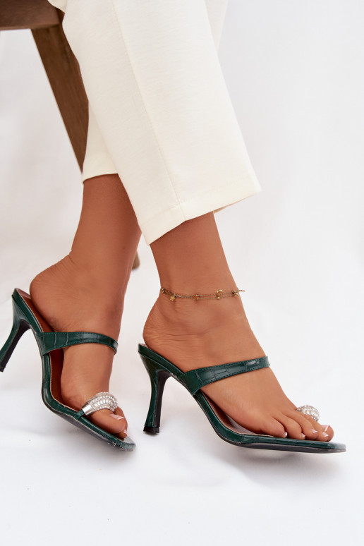 naiste plätud kõrge jämeda kontsaga Koos Ornate Detalem Butelkosissea Zieleń Lorissa