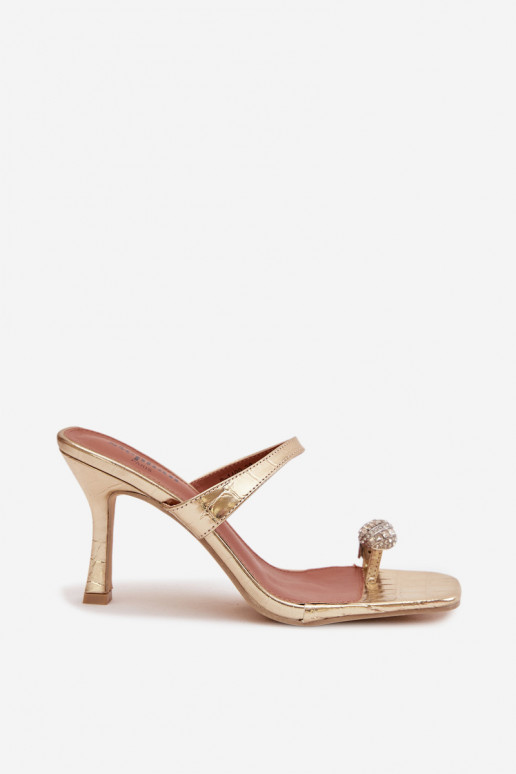 naiste plätud kõrge jämeda kontsaga Koos Ornate Detalem Kuldset värvi Lorissa