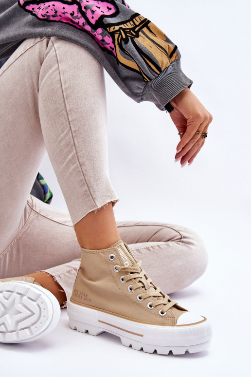 Kõrge Riidest vabaaja jalanõud platvormiga Big Star LL274160 beeži värvi