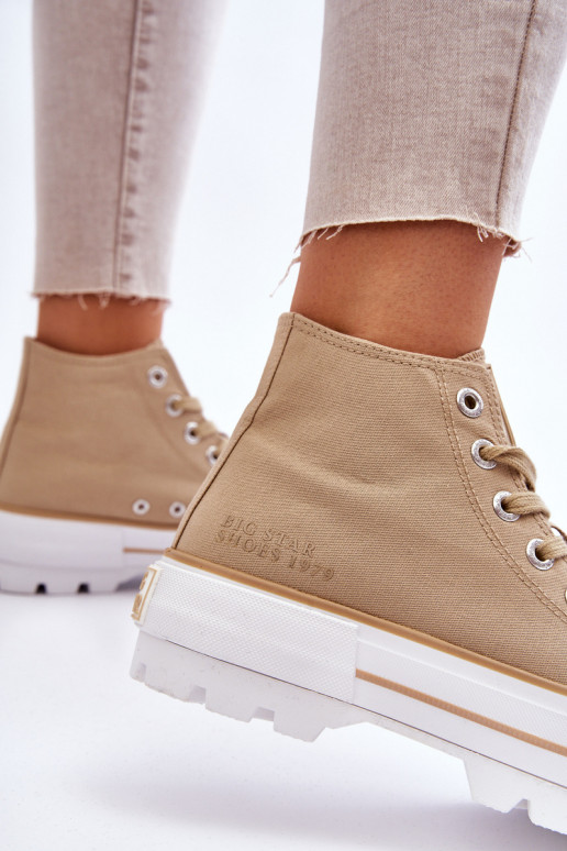 Kõrge Riidest vabaaja jalanõud platvormiga Big Star LL274160 beeži värvi