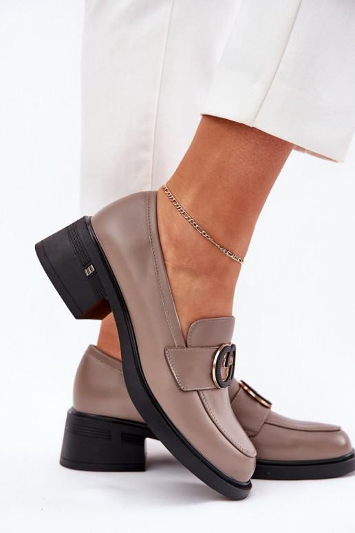 Pealhk Mokassiinid kõrge jämeda kontsaga Vinceza 18102 beeži värvi