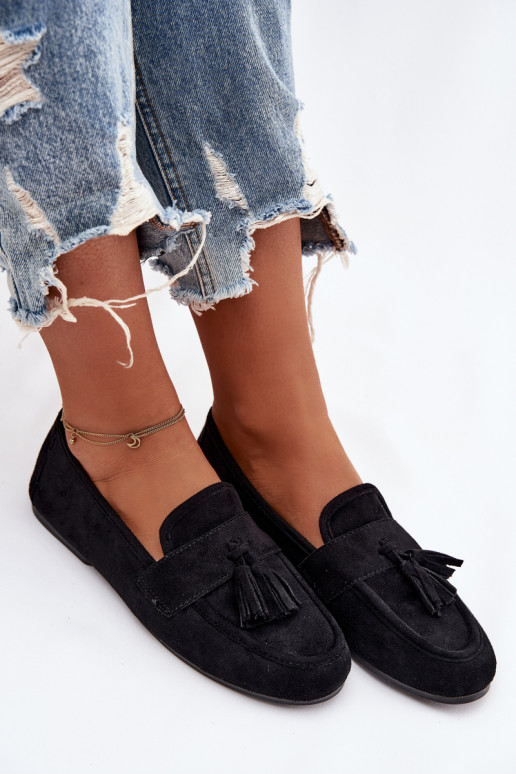 Naiste mokasiinid karvade ja musta värvi Tai turirilisse