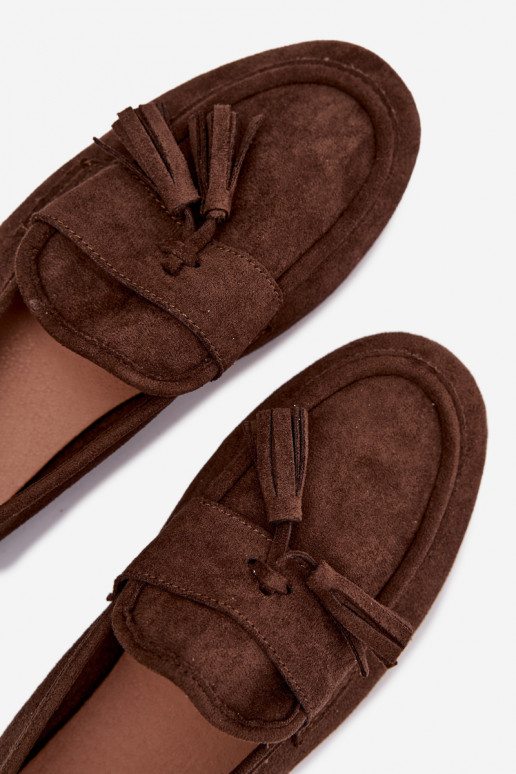 Naiste mokasiinid karvade ja šokolaadi värvi Tai turirilisse