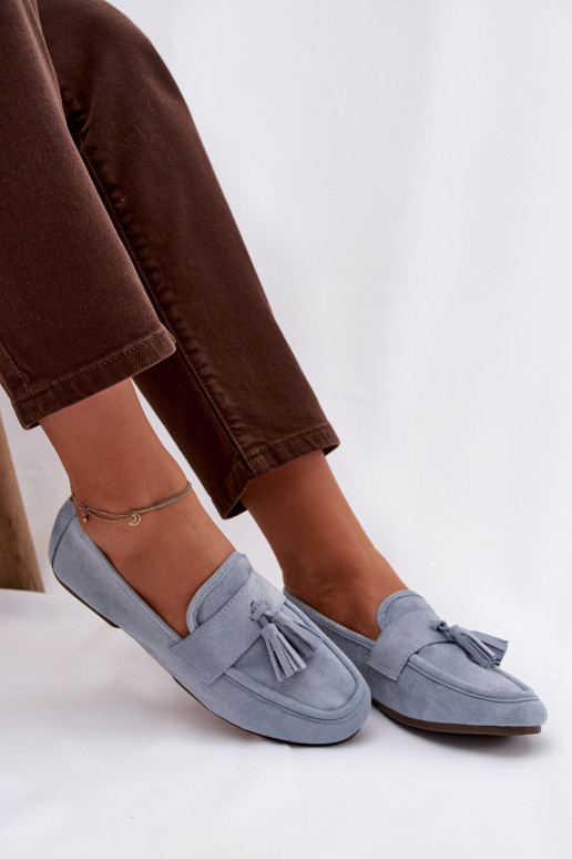 Naiste mokasiinid karvade ja sinise värvi Tai turirilisse