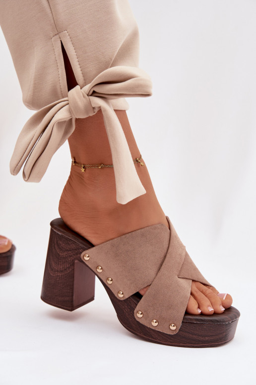 naiste plätud kõrge jämeda kontsaga Ze Kuldset värvimi Pealastud beeži värvi Nerelle