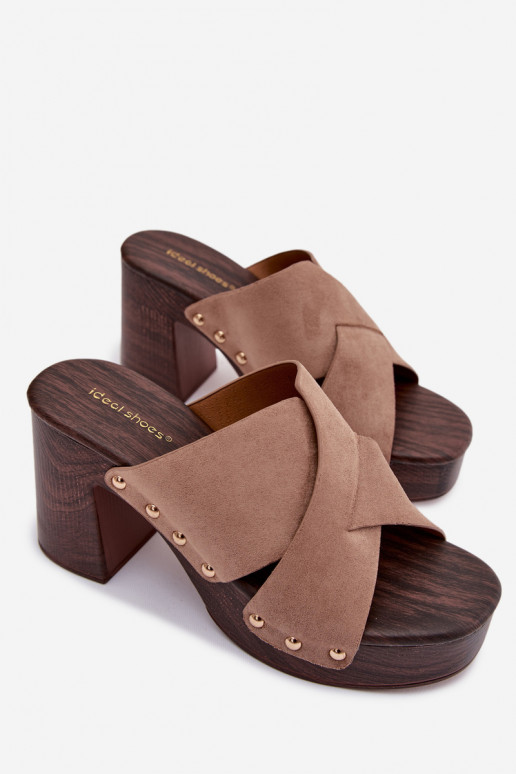 naiste plätud kõrge jämeda kontsaga Ze Kuldset värvimi Pealastud beeži värvi Nerelle