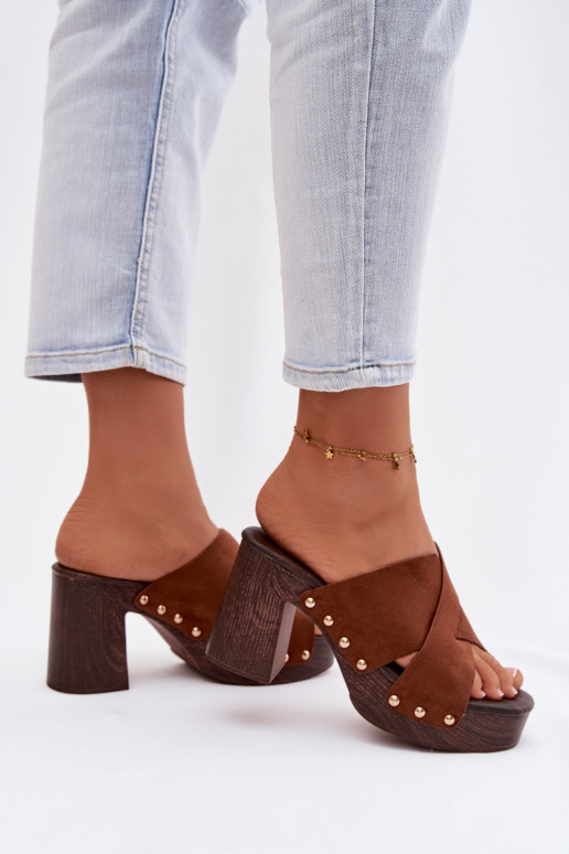 naiste plätud kõrge jämeda kontsaga Ze Kuldset värvimi Pealastud pruunid värvi Nerelle