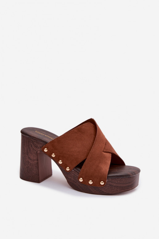 naiste plätud kõrge jämeda kontsaga Ze Kuldset värvimi Pealastud pruunid värvi Nerelle