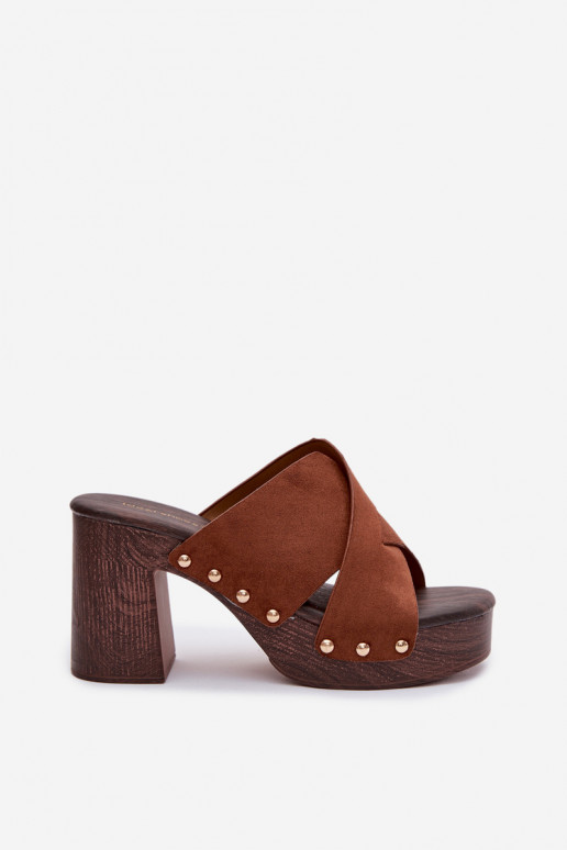 naiste plätud kõrge jämeda kontsaga Ze Kuldset värvimi Pealastud pruunid värvi Nerelle