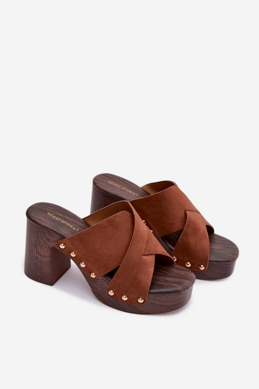 naiste plätud kõrge jämeda kontsaga Ze Kuldset värvimi Pealastud pruunid värvi Nerelle