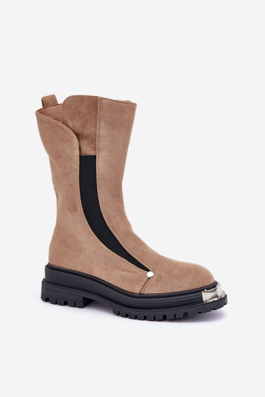 seemisnakhsed voodriga Pealiste poolsaapad laiade nööridega beeži värvi Palimra