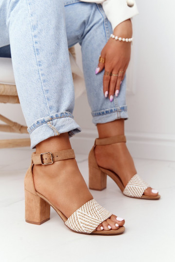 sandaalid Koos punutisega kõrge jämeda kontsaga Pruunid värvi Honeymoon