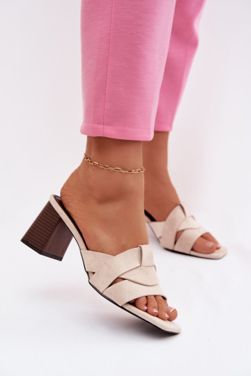 naiste plätud kõrge jämeda kontsaga Triipudega Eco Suedeosissee beeži värvi Corivelle