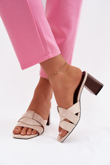 naiste plätud kõrge jämeda kontsaga Triipudega Eco Suedeosissee beeži värvi Corivelle 2