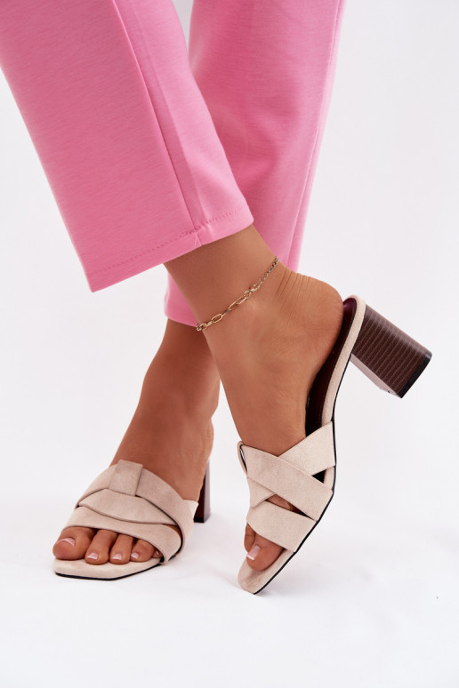 naiste plätud kõrge jämeda kontsaga Triipudega Eco Suedeosissee beeži värvi Corivelle